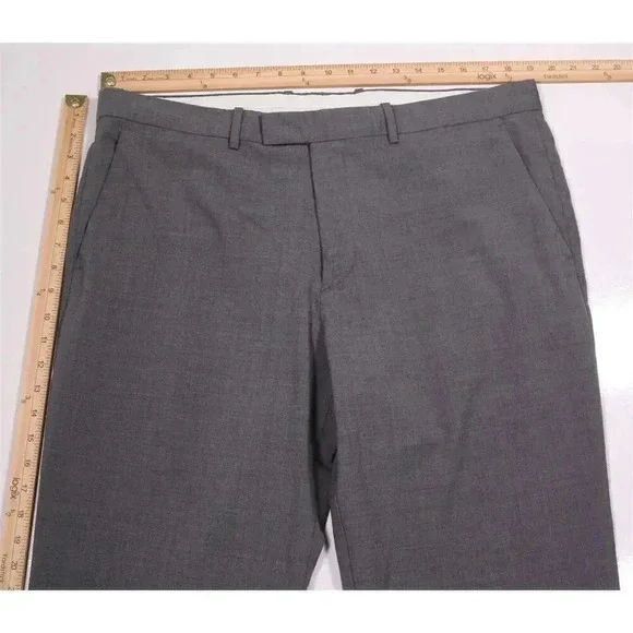 Theory Cody Uomo Solid Gray Flat Front Wool Dress Pants Trousers 38x33 - Picture 4 of 8